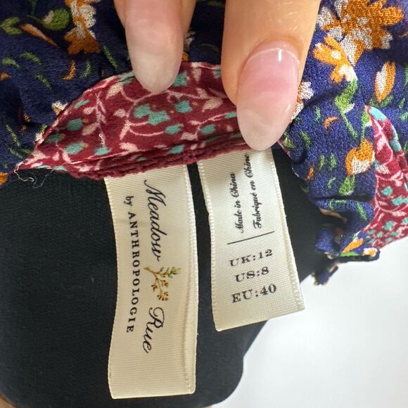 Anthropologie Meadow Rue Floral Blouse Size 8 Multicolor Ruffle Sleeve Flutter - Picture 5 of 11